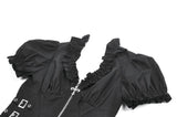 Goth Punk Cross-Zip Buckled Waist Ruffle Puff Sleeve Crop Top TW710