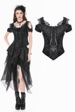 Gothic Court-Style Top with Damask Jacquard, Lace Trim, 3D Roses and Cinched Waist TW711