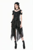 Gothic Court-Style Top with Damask Jacquard, Lace Trim, 3D Roses and Cinched Waist TW711