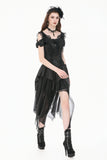Gothic Court-Style Top with Damask Jacquard, Lace Trim, 3D Roses and Cinched Waist TW711