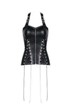 Punk PU leather corset with side rope design via metal D buckle CW026 - Gothlolibeauty