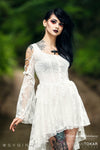 Gothic ghost cocktail lace dress with button row DW053WH - Gothlolibeauty