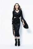 Gothic flocking long dress with triangle on waist DW108 - Gothlolibeauty