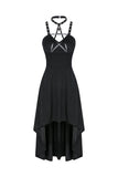 Punk knitted high-low dress with leather star across neck DW184 - Gothlolibeauty