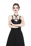 Punk knitted high-low dress with leather star across neck DW184 - Gothlolibeauty