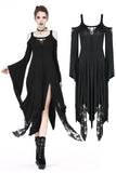 Gothic knitted long dress with irregular hem and hooked rope designs DW185 - Gothlolibeauty