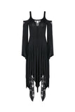 Gothic knitted long dress with irregular hem and hooked rope designs DW185 - Gothlolibeauty