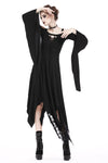 Gothic knitted long dress with irregular hem and hooked rope designs DW185 - Gothlolibeauty