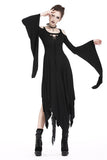 Gothic knitted long dress with irregular hem and hooked rope designs DW185 - Gothlolibeauty