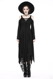 Gothic knitted long dress with irregular hem and hooked rope designs DW185 - Gothlolibeauty