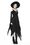 Gothic knitted long dress with irregular hem and hooked rope designs DW185 - Gothlolibeauty