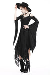 Gothic knitted long dress with irregular hem and hooked rope designs DW185 - Gothlolibeauty