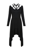 Punk strap neckline waterfall hem dress DW230 - Gothlolibeauty