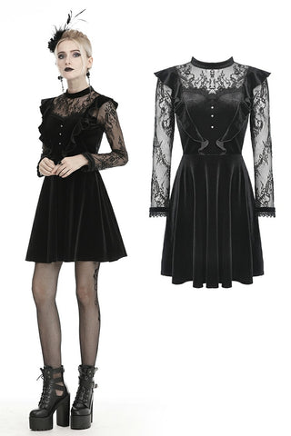 Gothic doll frilly lace velvet dress DW431