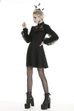 Black dolly frilly lace longsleeves gothic prom dress  DW438