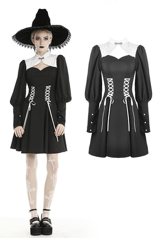 Gothic witch lace up longsleeves dress DW443