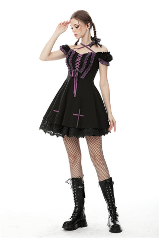 Harajuku purple black cross sweet cool rebel dress DW468