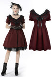 Victoria black red ruffle trim low V neck dress DW536