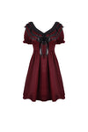 Victoria black red ruffle trim low V neck dress DW536