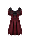 Victoria black red ruffle trim low V neck dress DW536