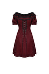 Victoria black red ruffle trim low V neck dress DW536