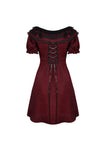 Victoria black red ruffle trim low V neck dress DW536