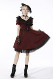 Victoria black red ruffle trim low V neck dress DW536