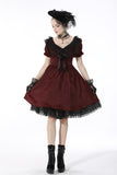 Victoria black red ruffle trim low V neck dress DW536