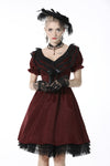 Victoria black red ruffle trim low V neck dress DW536