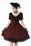 Victoria black red ruffle trim low V neck dress DW536