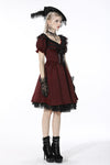 Victoria black red ruffle trim low V neck dress DW536