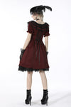 Victoria black red ruffle trim low V neck dress DW536