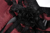 Victoria black red ruffle trim low V neck dress DW536