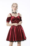 Gothic lady off shoulder velvet wine red party dress DW541RD