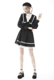 Gothic doll black white fake two pieces preppy dress DW572