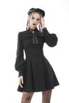 Women ribbon neck tie long-sleeves dress DW574