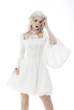 Magic princess square neck white flower halter dress DW594WH