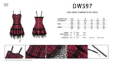 Punk studded plaid layered mini strap dress DW597