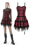 Punk studded plaid layered mini strap dress DW597