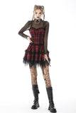 Punk studded plaid layered mini strap dress DW597