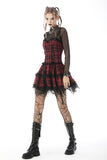 Punk studded plaid layered mini strap dress DW597