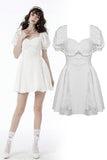 White angel embroidered puff sleeves dress DW659