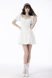 White angel embroidered puff sleeves dress DW659