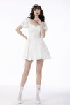 White angel embroidered puff sleeves dress DW659