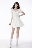 White angel embroidered puff sleeves dress DW659