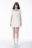 White angel embroidered puff sleeves dress DW659