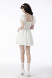 White angel embroidered puff sleeves dress DW659