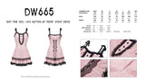 Sexy pink doll lace button-up front strap dress DW665