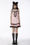 Sexy pink doll lace button-up front strap dress DW665