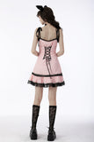 Sexy pink doll lace button-up front strap dress DW665